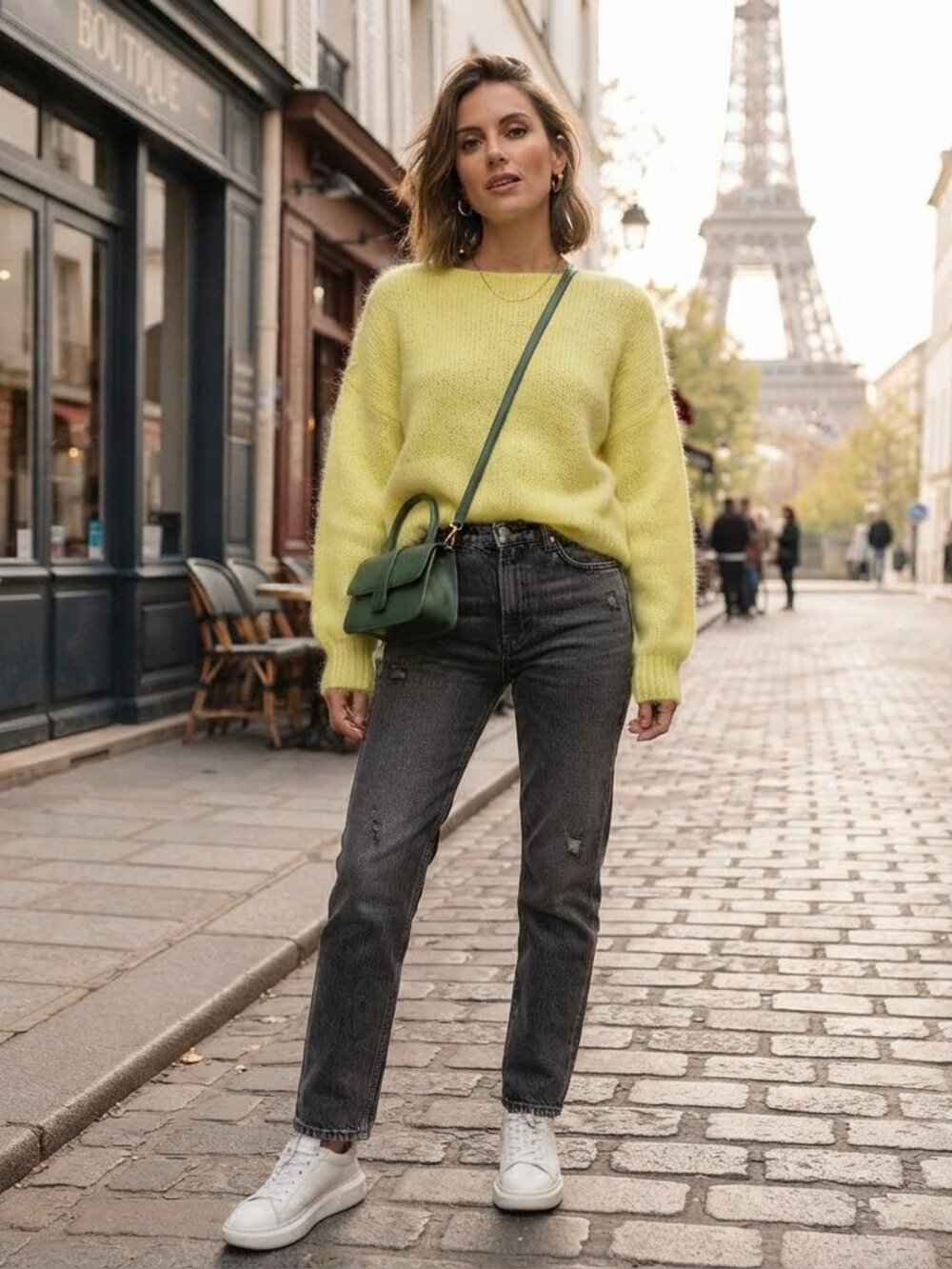 Easy Clothes Italy Mohair Blend Fuzzy Coquette Yellow Sweater Boxy Boatneck M/L